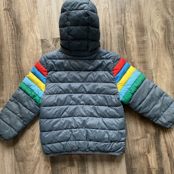 Mini Boden Navy with color stripe hooded packable jacket size 2-3y - Picture 2 of 5